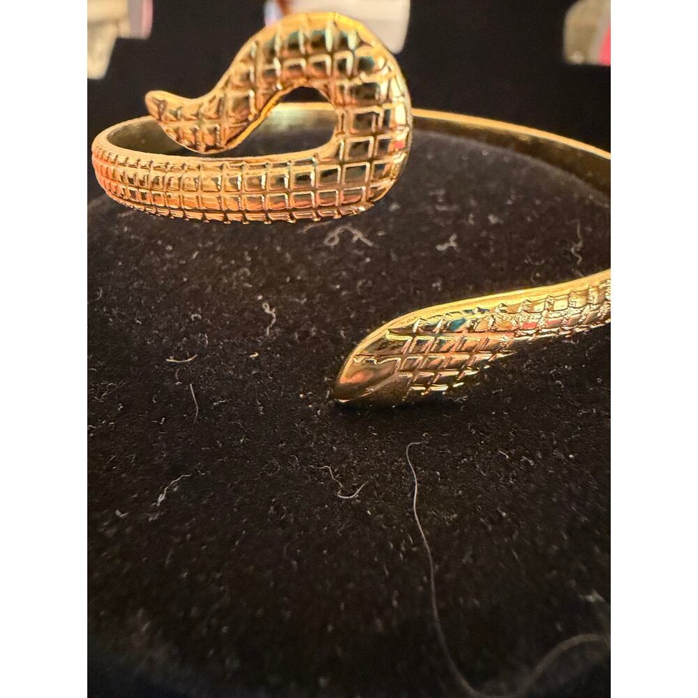 14k Gold over stainless steel snake bracelet textured scales open cuff design 7”